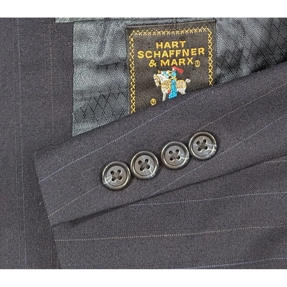 Hart Schaffner‎ Marx Blazer Suit  Wool Dark Navy Blue  Stripe 40R 32x28 2 Piece